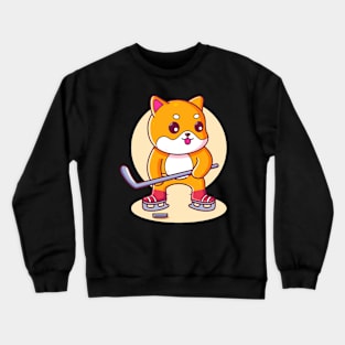 Cute Shiba Inu Playing Hockey Crewneck Sweatshirt